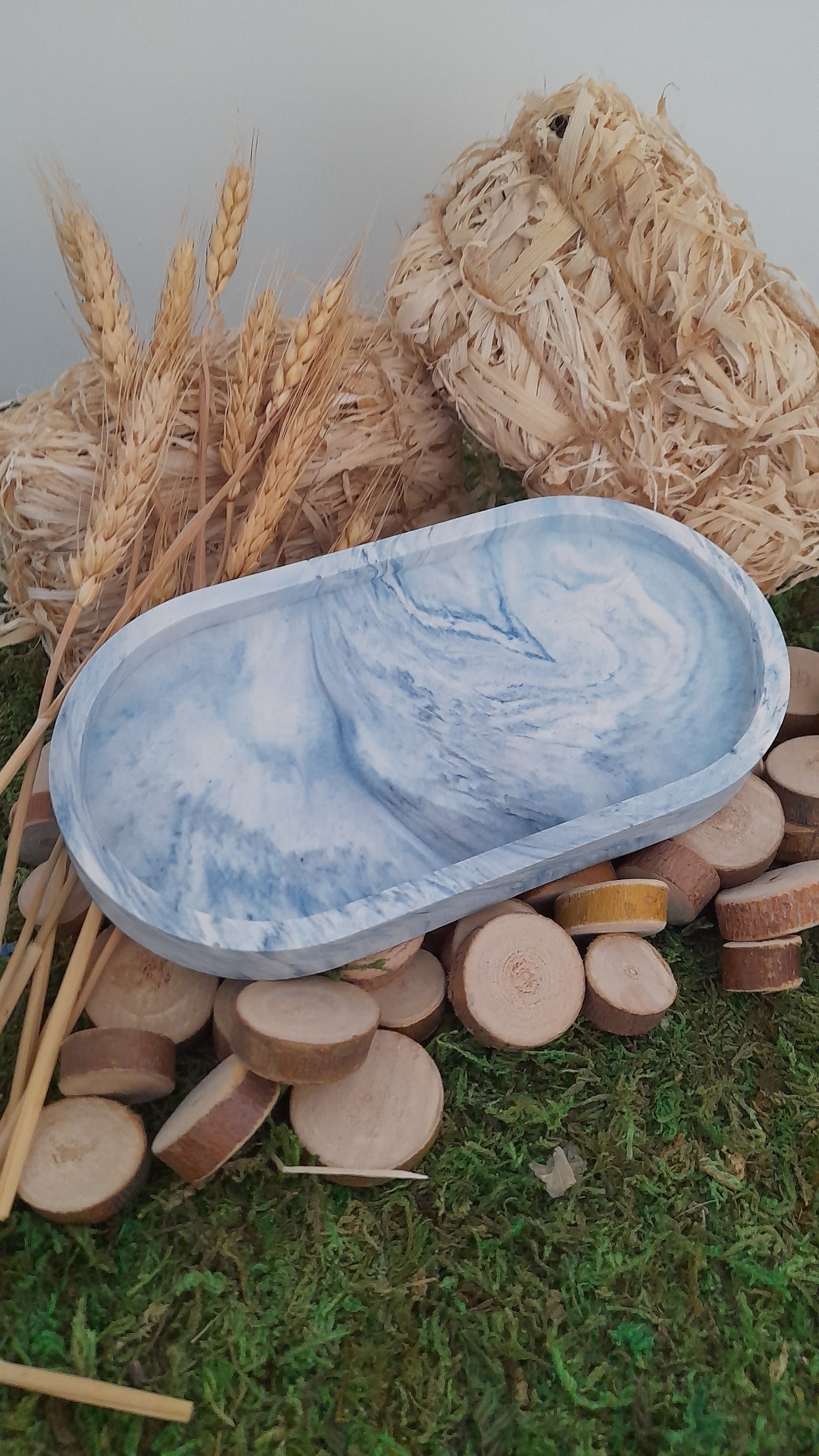 PLATEAU EN JESMONITE MARBRE BLEU