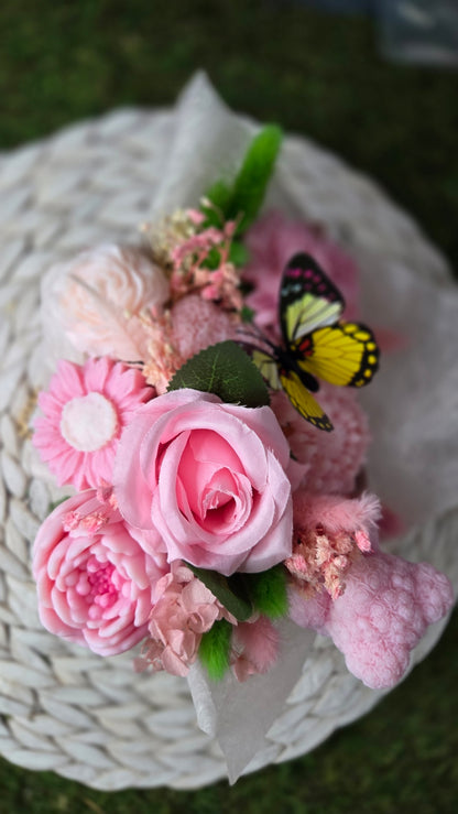 BOUQUET FONDANTS PATCHOULI ET ROSES AVEC UNE ROSE ARTIFICIELLE