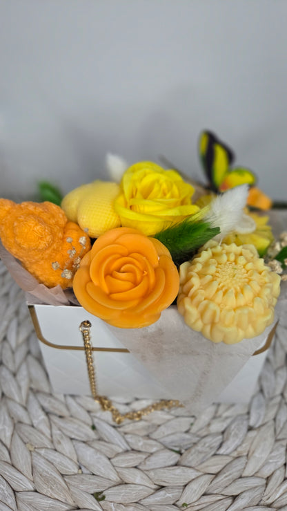 BOUQUET FONDANTS BOUQUET SOLAIRE AVEC UNE ROSE ARTIFICIELLE